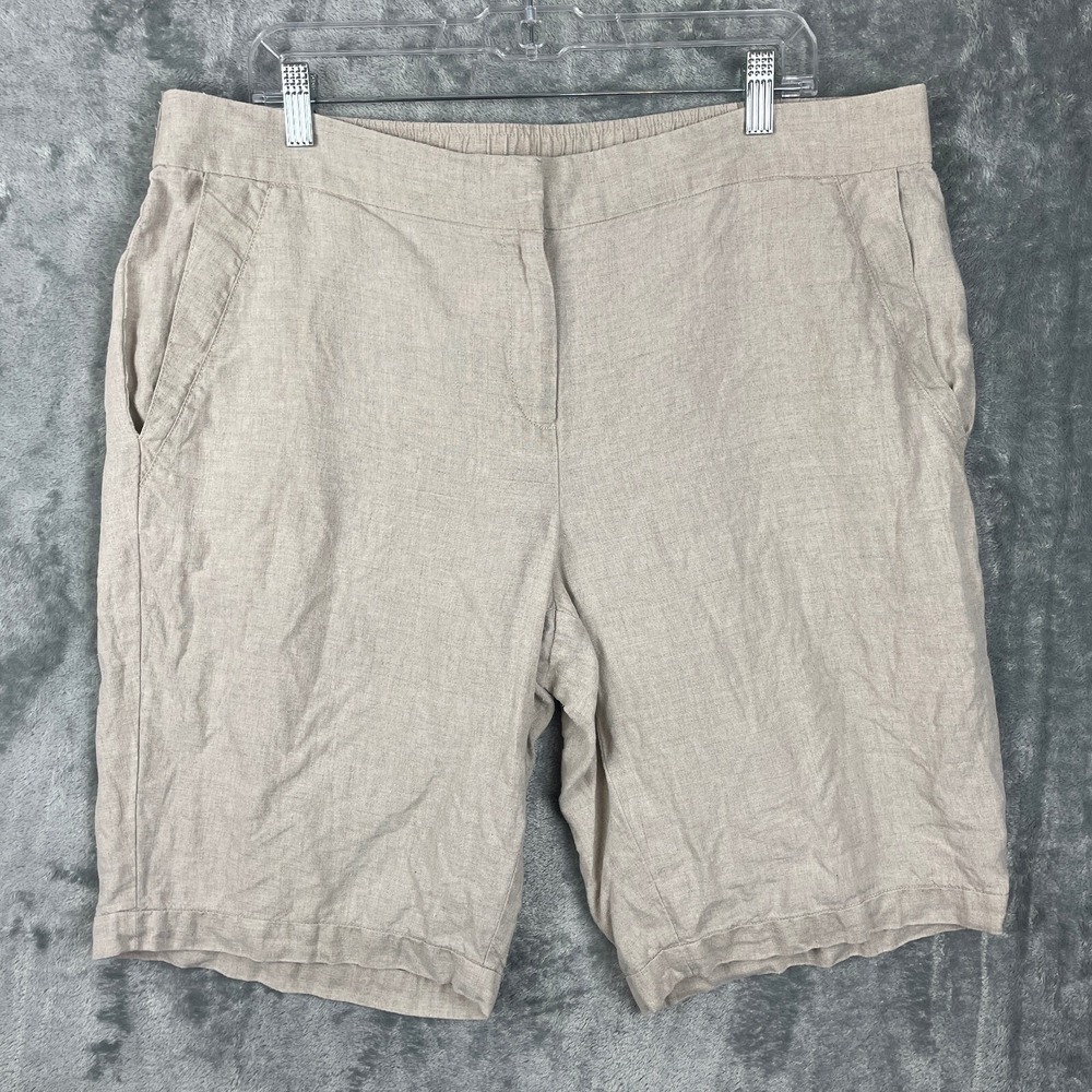 Eileen Fisher Shorts Women Large Beige 100% Organic Linen Casual Lagenlook Beach